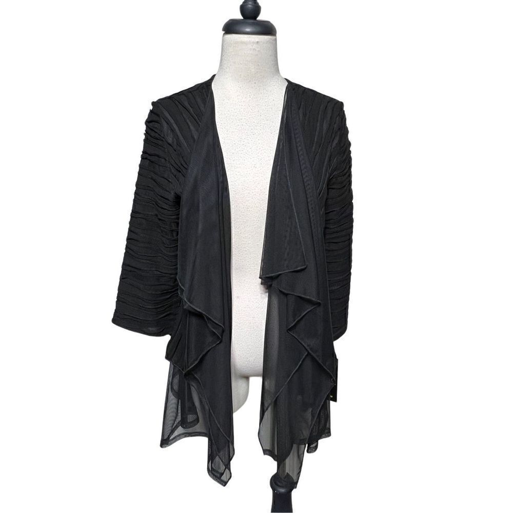 IC By Connie K Black 3/4 Sleeve Ruffled Shrug Jacket Cardigan NWT Size Medium